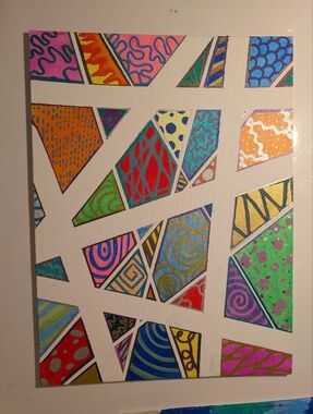 Abstract Geometric Mosaic Canvas Painting in Multicolor by